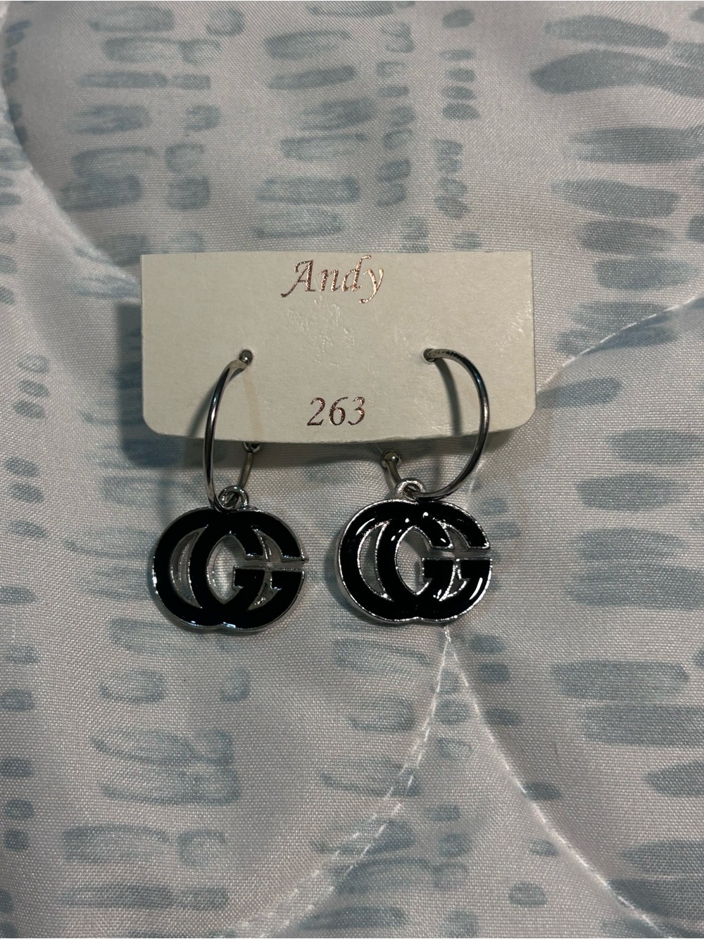 Andy Black Silver Double G Logo Hoop Dangle Earrings Statement Jewelry